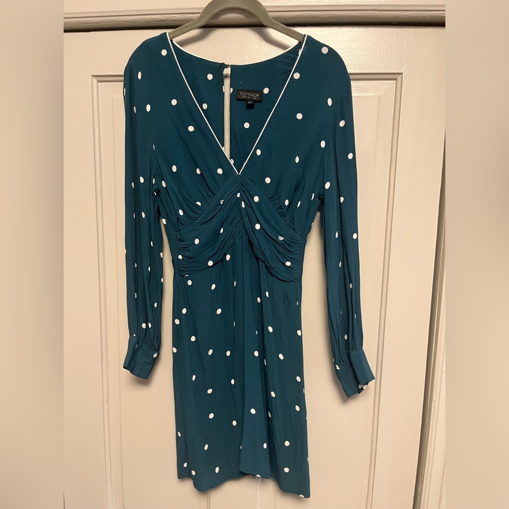 Topshop Dark green Polka Dot Mini Dress.